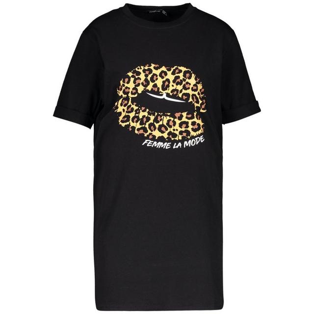 leopard print lips t shirt dress