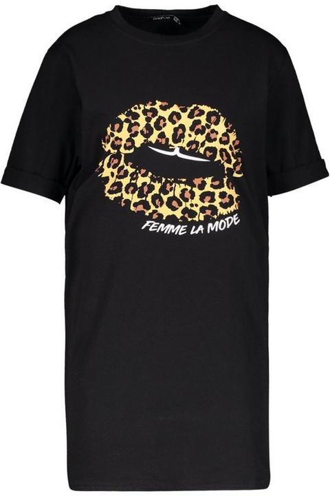 leopard print lips t shirt dress