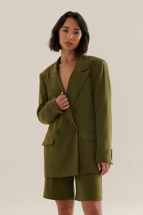 Na-kd Classic Double Breasted Oversized Blazer - Green