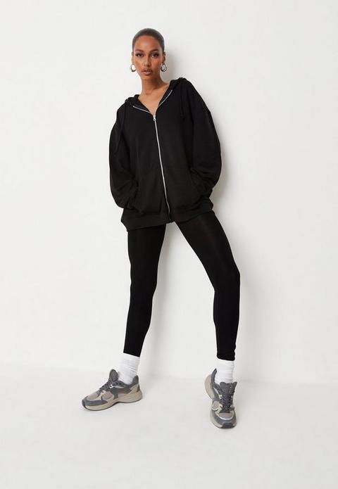 Black Basic Zip Through Hoodie, Black
