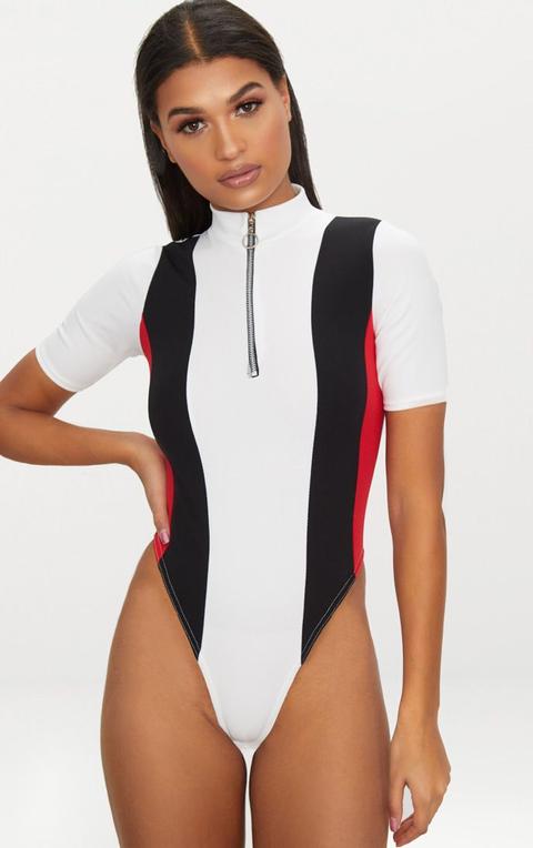 White Motocross Ring Detail Thong Bodysuit