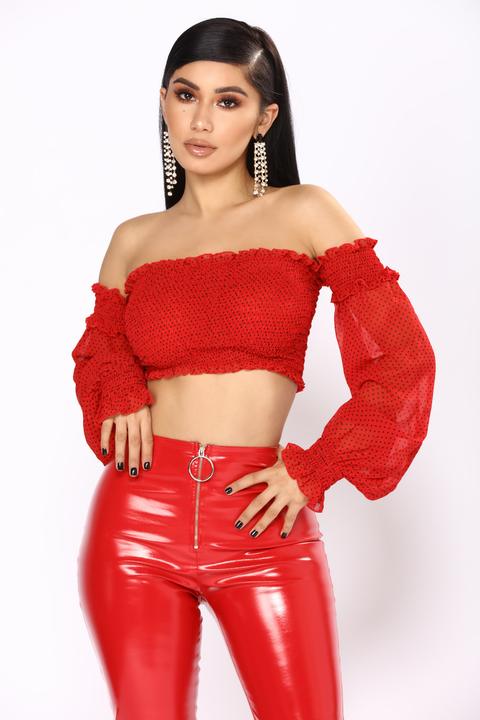 Loving You Off Shoulder Top - Red/black