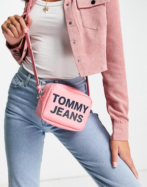 Bandolera Pequeña Rosa Con Logo De Poliuretano De Tommy Jeans