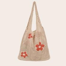 Bolso De Compra De Croché Con Estampado De Flor