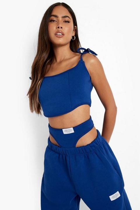 Womens Tessa Brooks Tie Strap Cropped Corset Top - Blue - 12, Blue