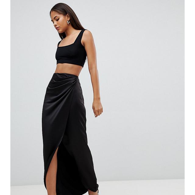 wrap front black maxi skirt