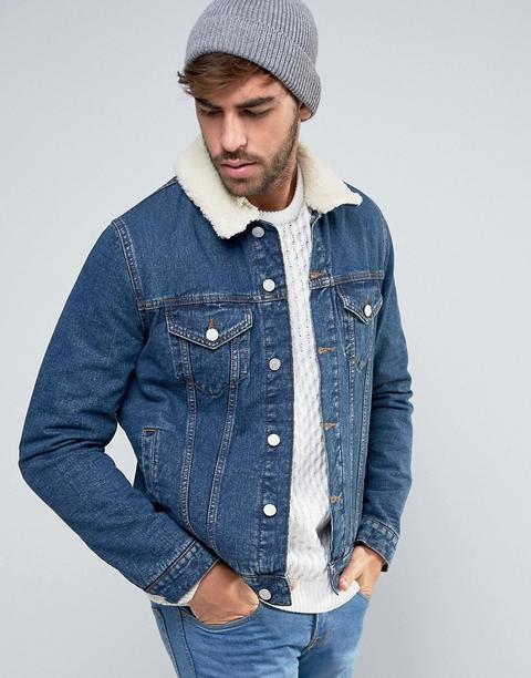 Chaqueta Vaquera Con Cuello De Borreguito Y Lavado Medio De Asos