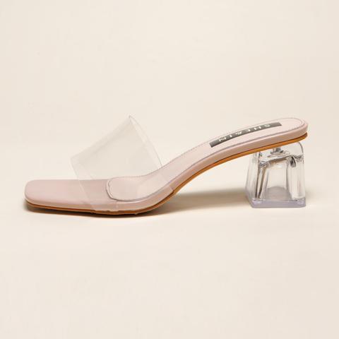 Mules À Talons Carrées Transparentes