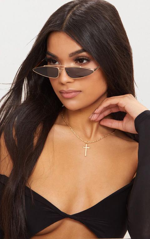 Gold Slim Retro Sunglasses, Yellow