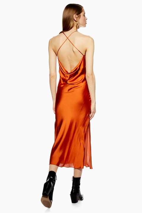Womens Petite Satin Slip Dress - Rust 