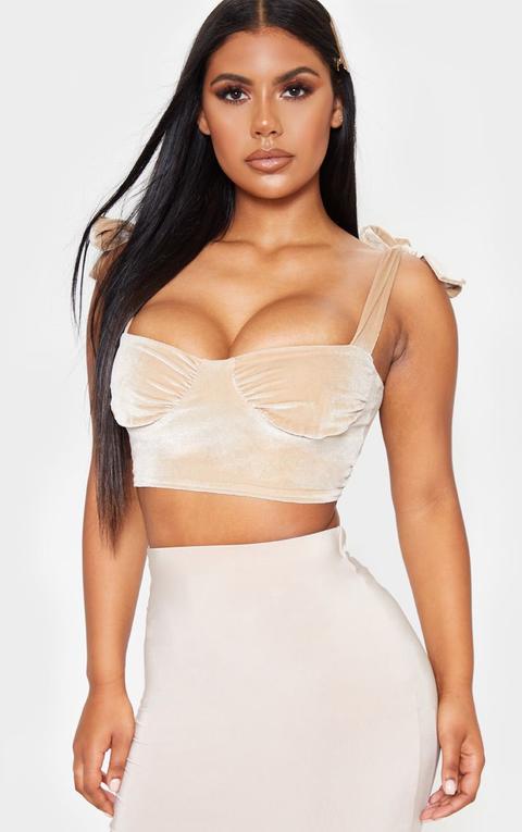 Champagne Velvet Tie Strap Crop Top