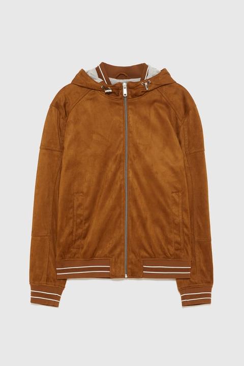 Jacke In Wildleder-optik Mit Kapuze