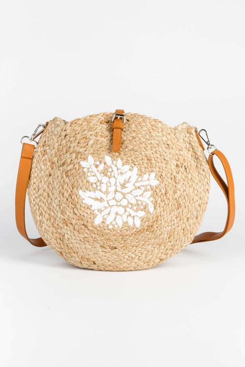 Bolso Redondo Raffia Bordado