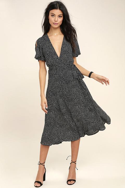 Gimme Your Love Black Polka Dot Wrap Dress