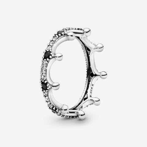 Pandora Clear & Black Sparkling Crown Ring - Sterling Silver / Crystals