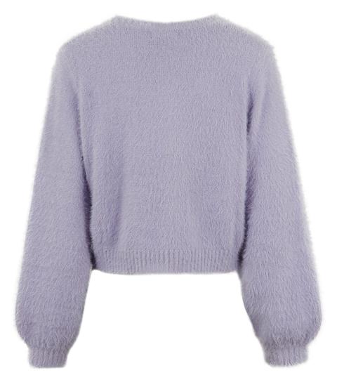 Petite Lilac Fluffy Knit Puff Sleeve Cardigan New Look