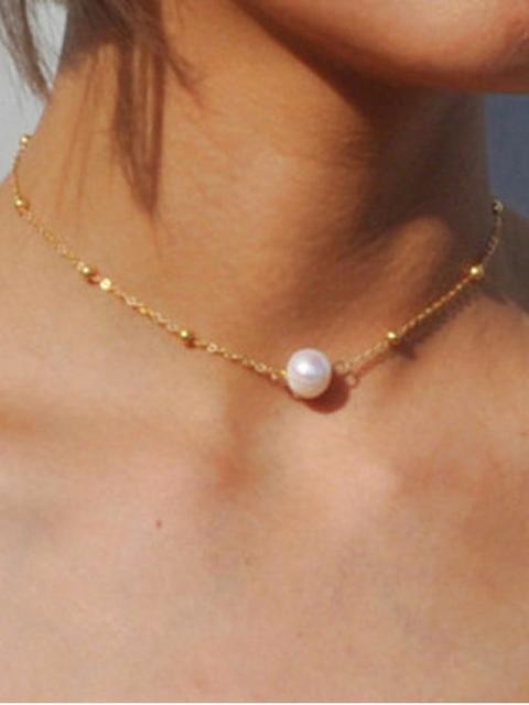 Faux Pearl Collarbone Necklace Golden