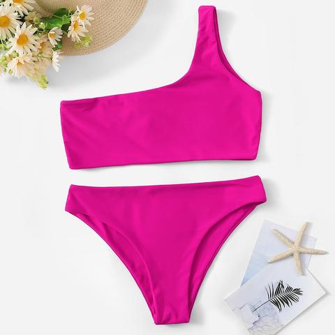 One Shoulder Top With Panty Bikini Set