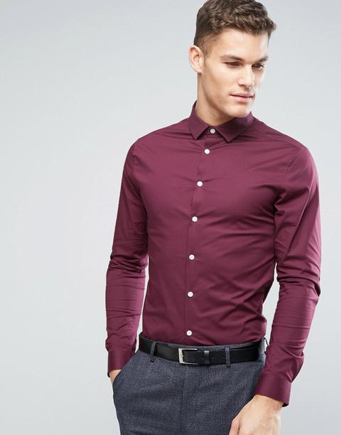 Asos - Camicia Skinny Bordeaux - Rosso