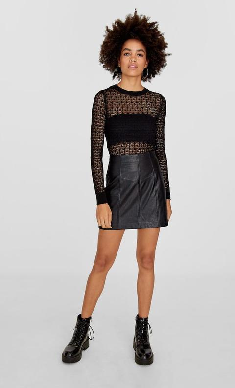 Stradivarius Pull Ajouré Femme Noir S