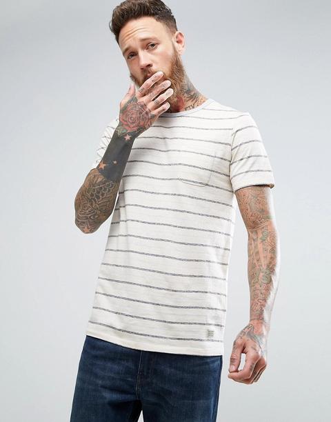 Jack & Jones Vintage - T-shirt A Righe Slavate - Beige