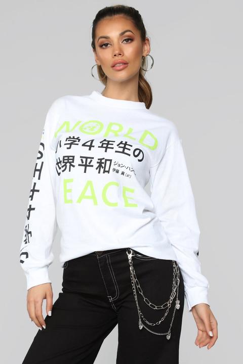 World Needs Peace Long Sleeve Top - White