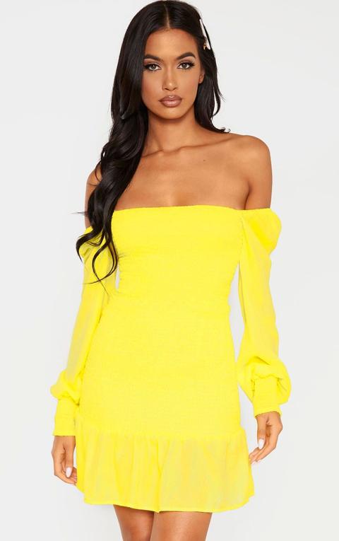 yellow dress with puff sleeves