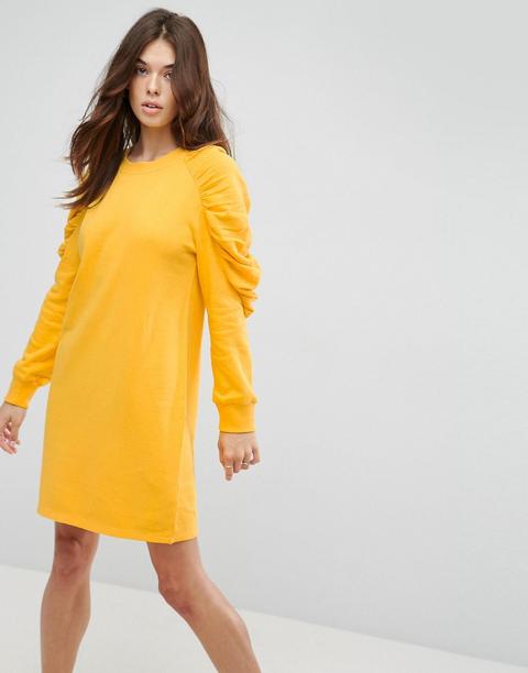 Asos - Vestito In Felpa Con Maniche Arricciate - Giallo