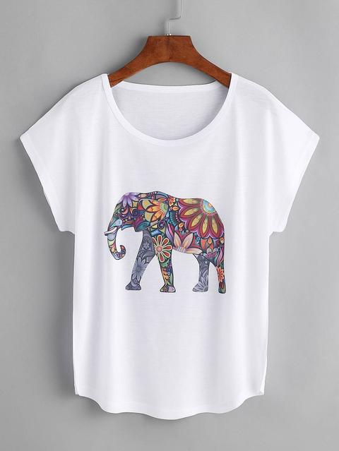 Camiseta De Mangas Dolman Con Estampado De Elefante