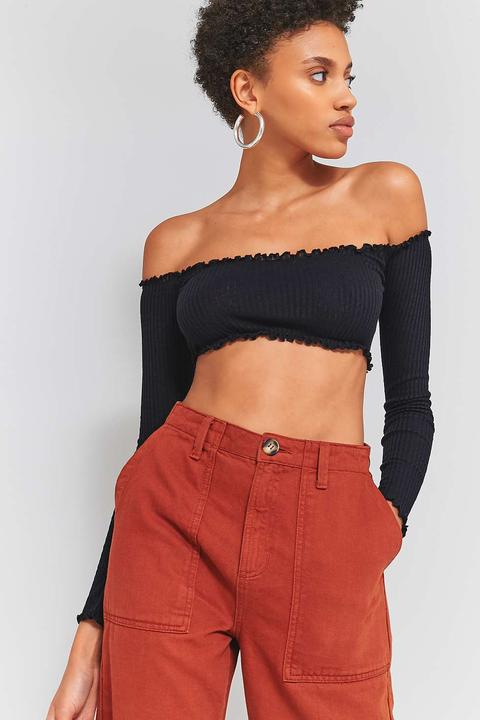 ruched off the shoulder crop top