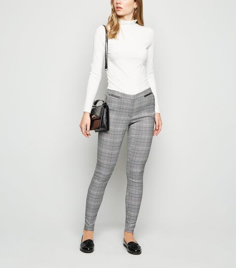 Pale Grey Grid Check Skinny Crop Trousers | New Look