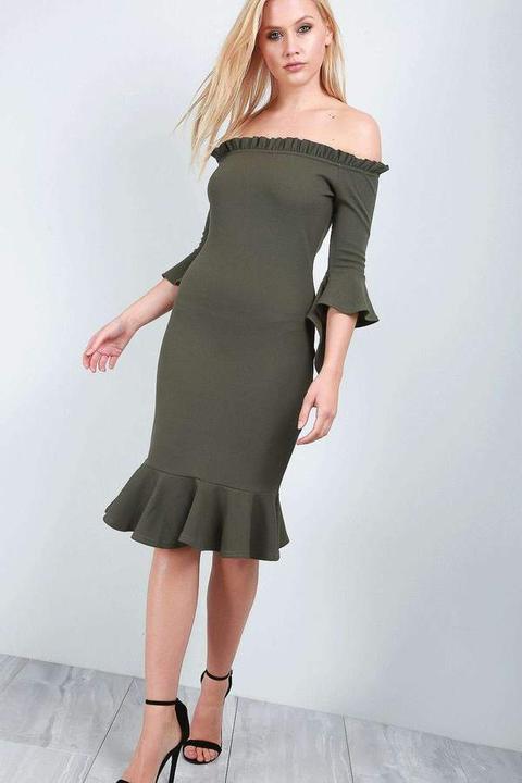 Freya Bardot Frill Trim Peplum Midi Dress