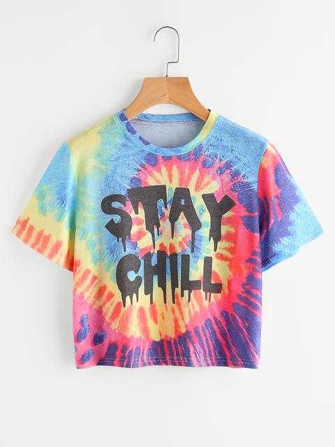 Water Color Slogan Print Tee