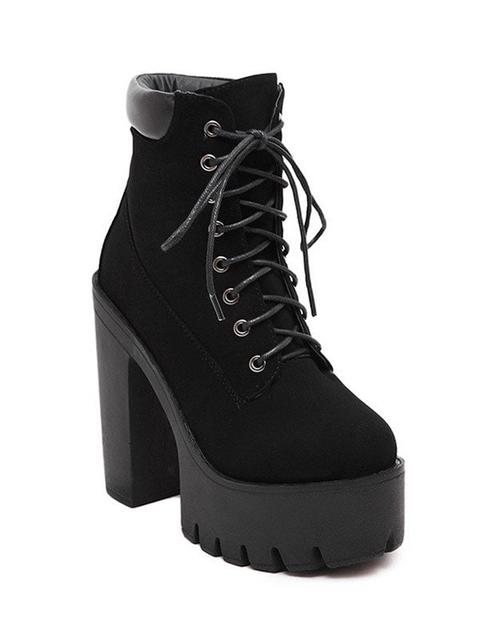 Lace-up Nera Rotonda Stivali Toe