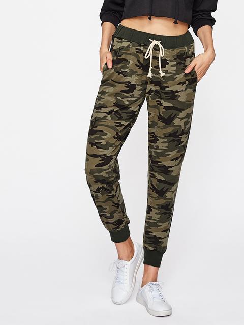 Drawstring Waist Camouflage Sweatpants