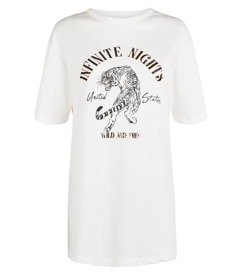 Off White Infinite Nights Slogan T-shirt New Look