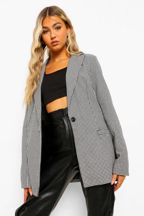 Womens Tall Woven Dogtooth Blazer - Black - 6, Black