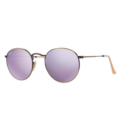 Ray-ban Round Flash Lenses Bronze-copper, Violet Lenses - Rb3447