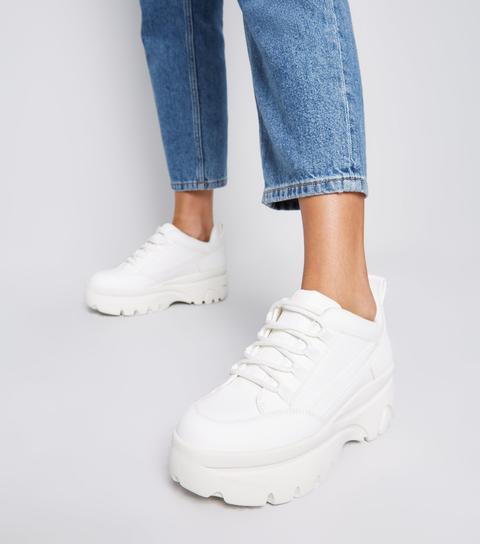 White Leather-look Chunky Lace Up Trainers New Look Vegan