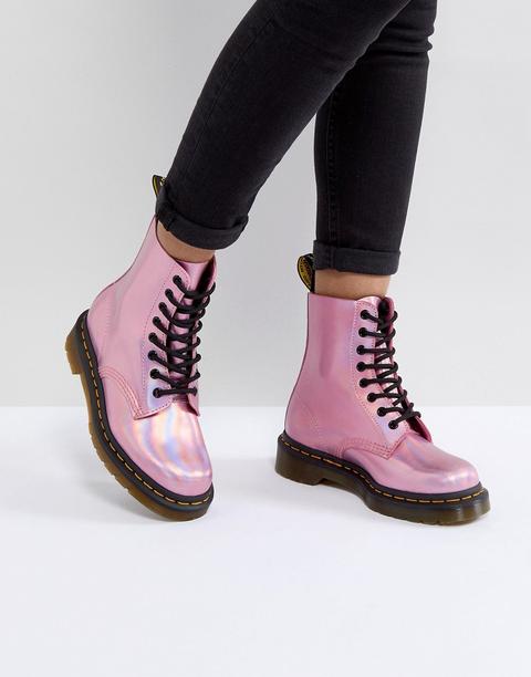 Dr.martens - Stivali Stringati Olografici Rosa In Pelle - Rosa