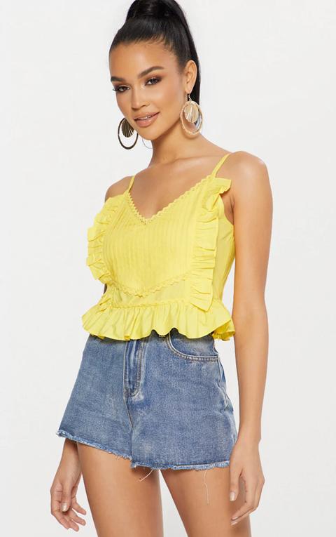 Yellow Cotton Frill Detail Cami Top, Yellow