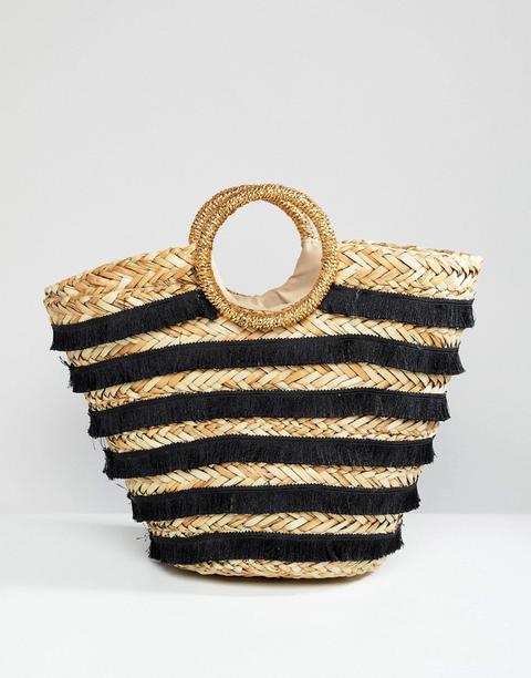 River Island - Borsa Shopping Da Spiaggia In Paglia - Nero