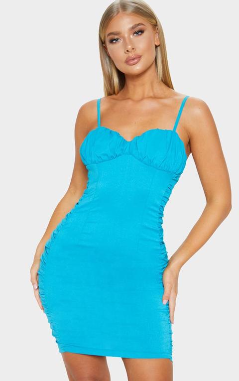 Turquoise Ruched Side Strappy Bodycon ...