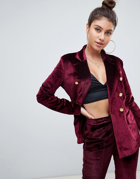 Missguided - Blazer Da Abito In Velluto Rosso - Rosso