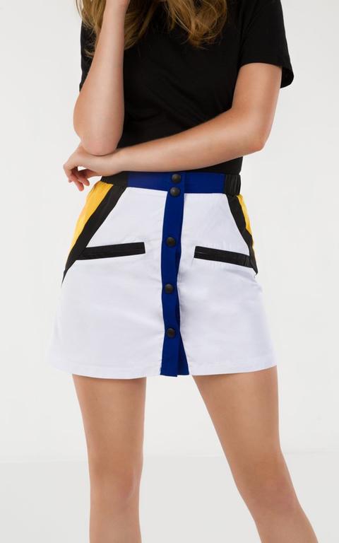 Front Button Color Block Skirt