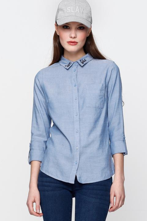 Camicia Azzurra Con Ricamo