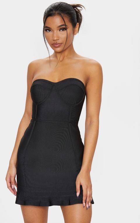 Black Bandage Frill Hem Bodycon Dress