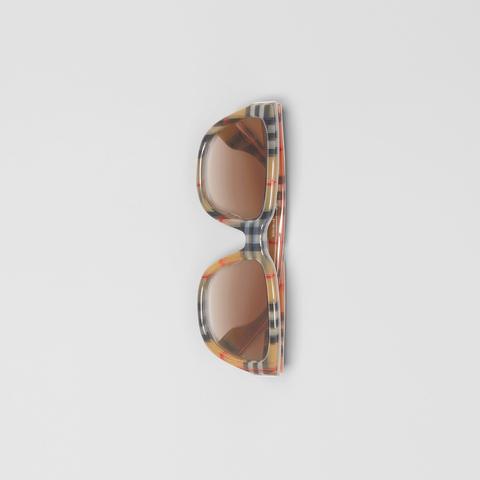 check detail square frame sunglasses