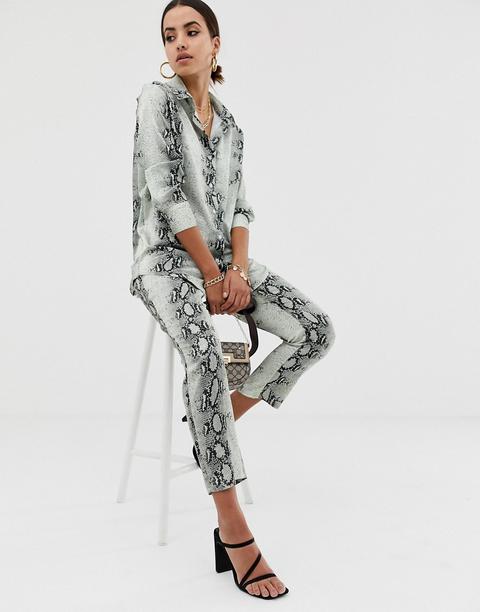 Pantalones De Satén De Corte Slim De Efecto Serpiente En Gris De Missguided-multicolor
