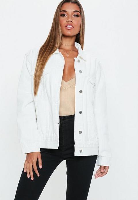 White Oversized Denim Jacket, White from Missguided on 21 Buttons